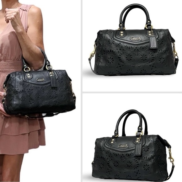 Coach Black Laser Cut Leather Ashley Convertible
Satchel Shoulder Bag Restored - Picture 5 of 10